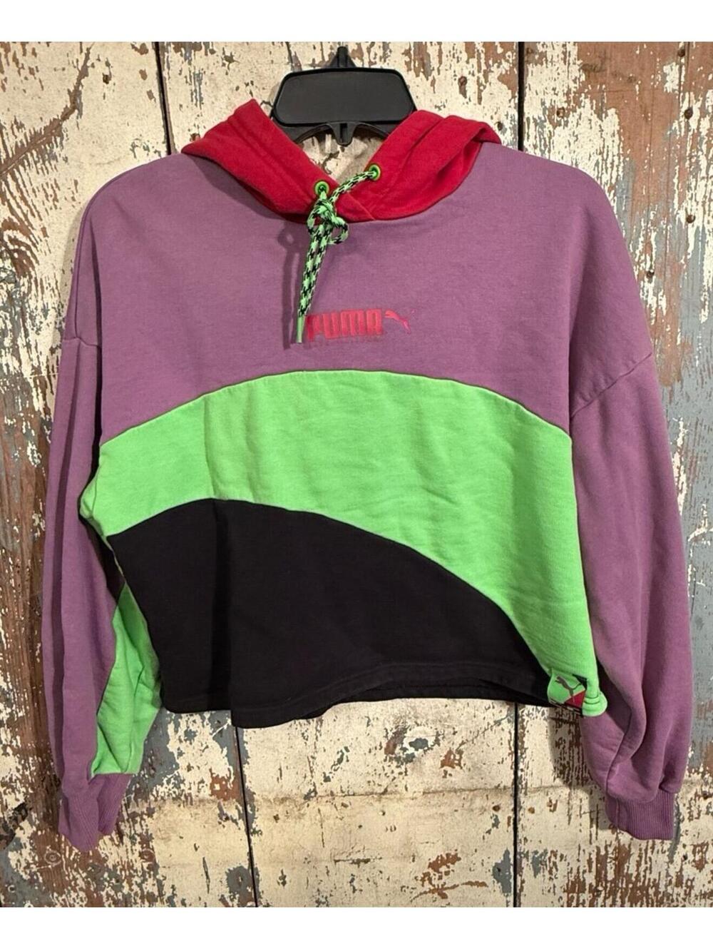 Puma colorblock cropped hoodie, size Small